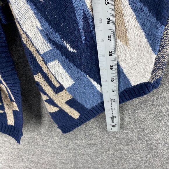 Democracy Sweater Women XL Blue Geometric Knit V-Neck Open Front Sleeveless - Picture 8 of 9